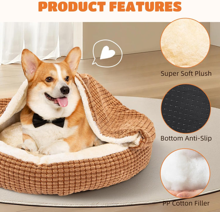 Nobleza Katzenbett mit Decke, Rundes Waschbares Hundebett, Flauschiges und Wärmendes Katzenkörbchen