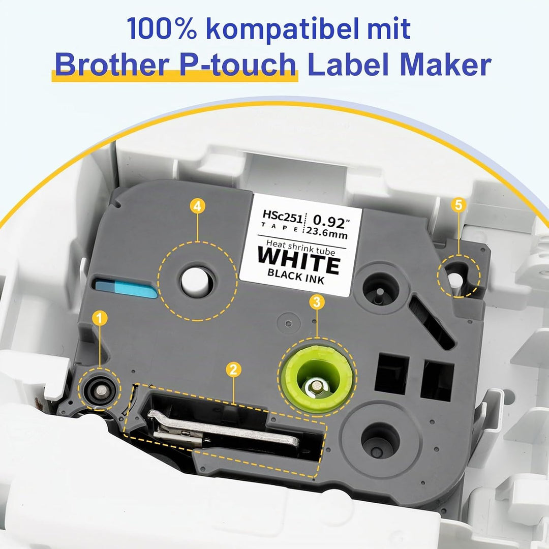 Pristar 3x Kompatibel mit Brother P-touch Schrumpfschläuche HSe-251 HSe251 HS251 HS-251 Schriftband