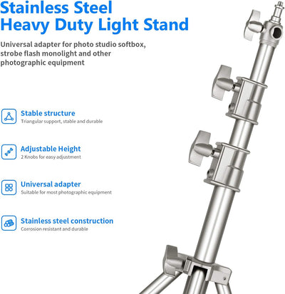 NEEWER 118"/3m Edelstahl Lichtständer, gefederter Heavy Duty Fotografie Stativständer mit 1/4" auf 3