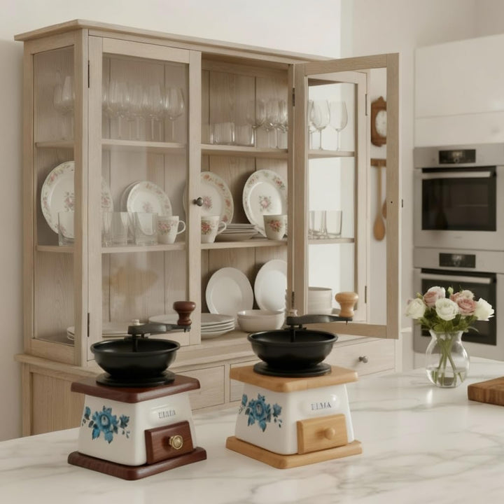ELMA Manuelle Kaffeemühle aus Keramik für den dekorativen Einsatz, braune Vintage-Stil Retro manuell