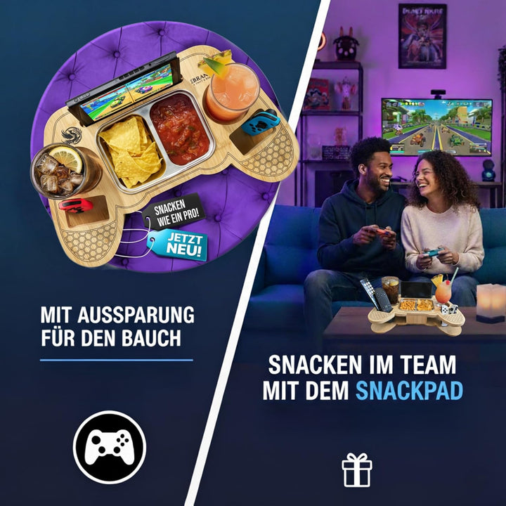 1BRANCH2 UNITY&HERITAGE SnackPad – Die Couchbar für Gamer im Controller-Design | Premium Bambus Snac