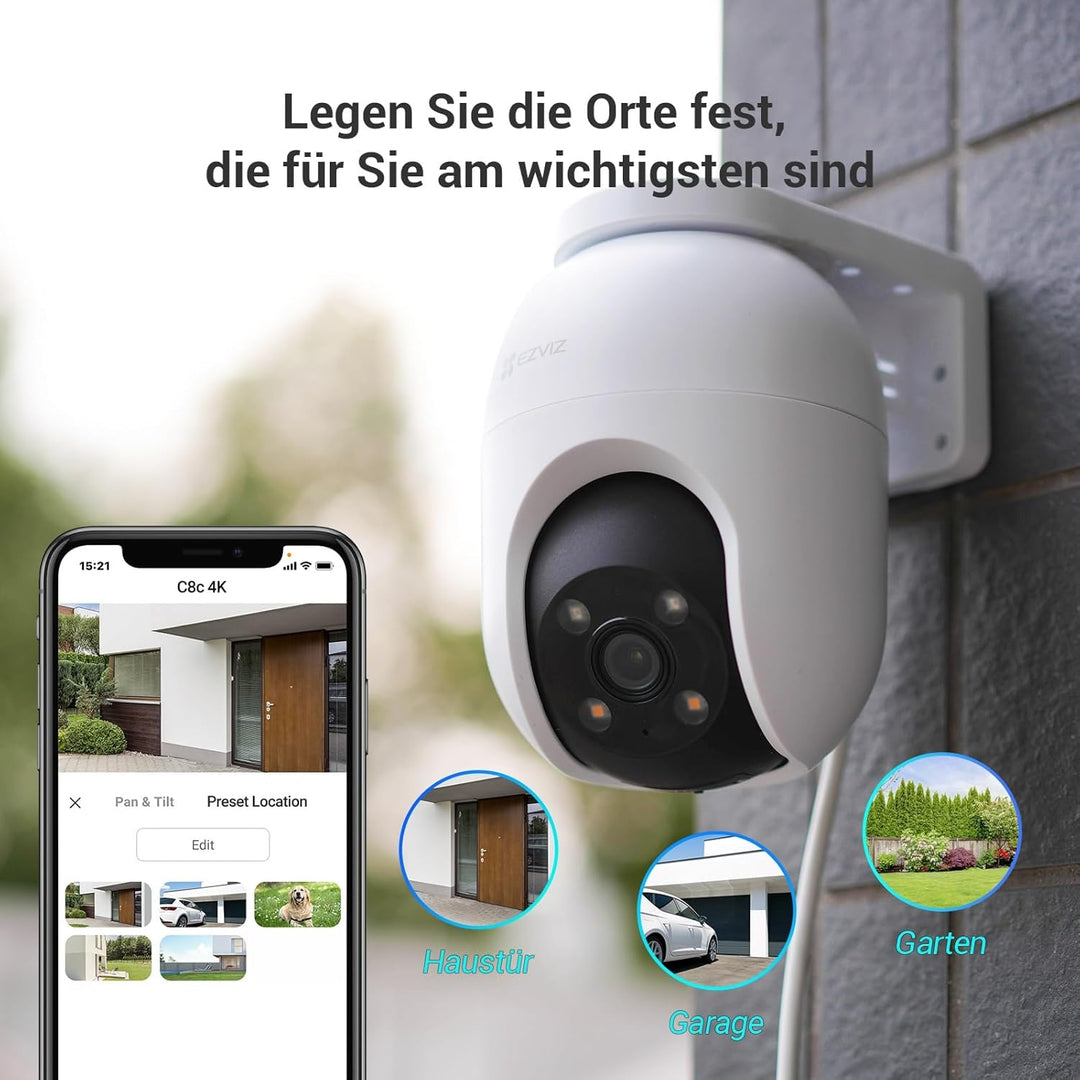 EZVIZ 4K Kamera Überwachung aussen, WLAN Pan&Tilt Camera mit Personen-/Fahrzeugerkennung, Zwei-Wege-