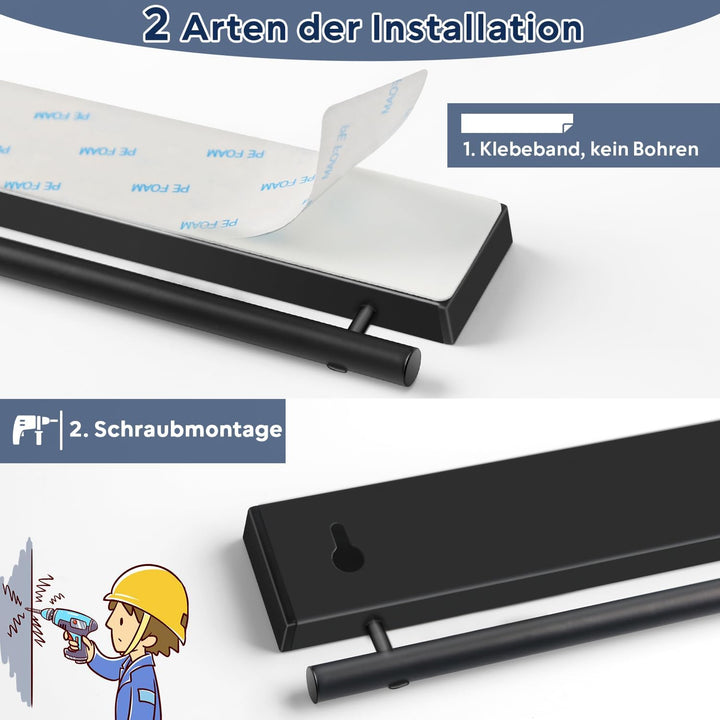 Dmore 30 cm Magnetleiste Messer mit 5 Haken, schwarzer Messerhalter magnetisch mit Hakenleiste, extr