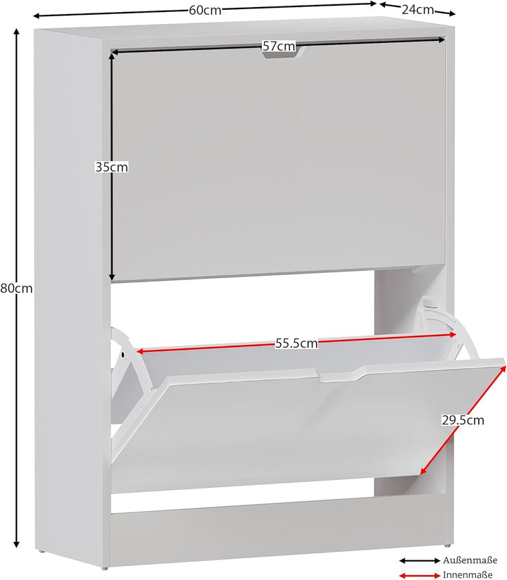 Vida Designs Schuhschrank mit 2 Schubladen, platzsparender Schuhschrank mit 2 Klappschubladen, für F