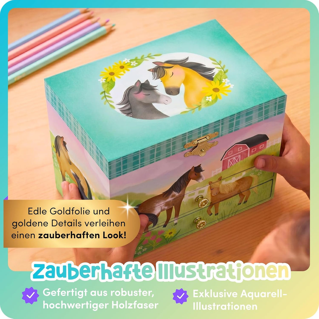 Giggle & Honey Musik Schmuckschatulle - Pferdspielzeug für Mädchen 4-6 Jahre, Geschenke Pferd und Ki
