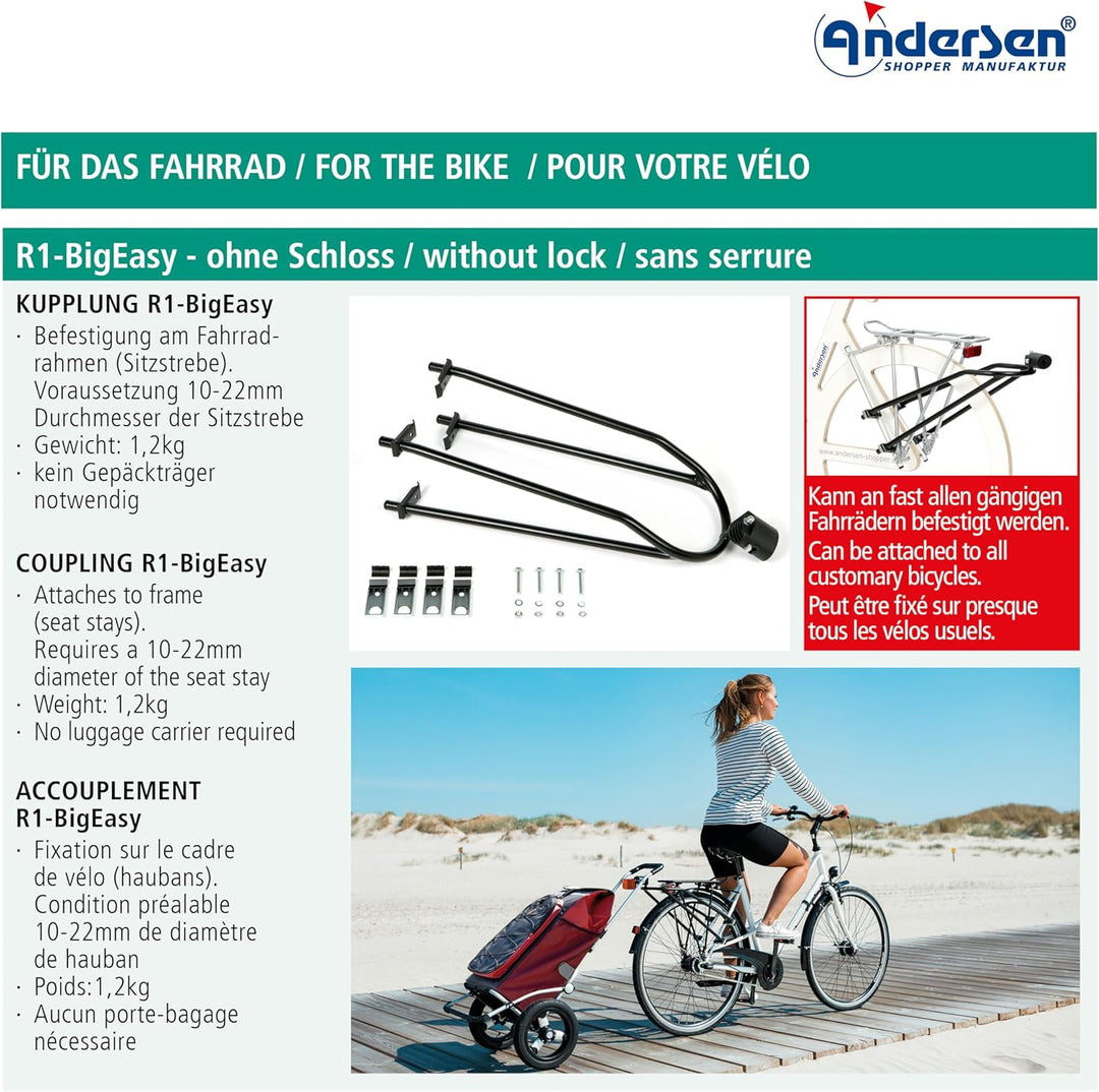 ANDERSEN Einkaufstrolley Fahrradmontage-Set: Anhängerkupplung R1-BigEasy für Fahrradrahmen und Kuppl