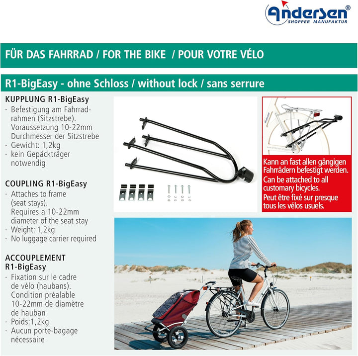 ANDERSEN Einkaufstrolley Fahrradmontage-Set: Anhängerkupplung R1-BigEasy für Fahrradrahmen und Kuppl