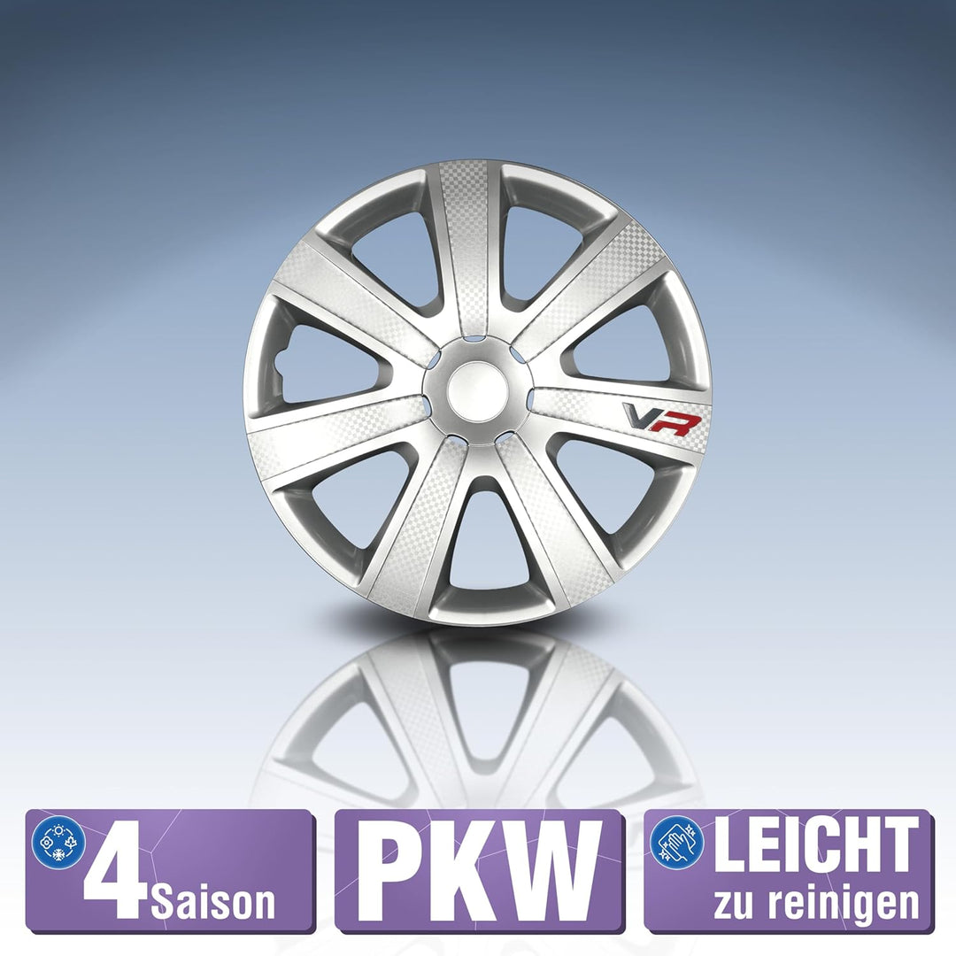 PETEX RB540215 Radzierblendenset VR Silber Grösse 15 Zoll Doppelt Lackiert ABS