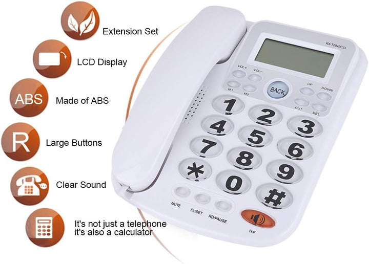 ASHATA Schnurgebundes Telefon, Schnurtelefon LCD Display Desktop Telefon mit Grosse Tasten,Freisprec
