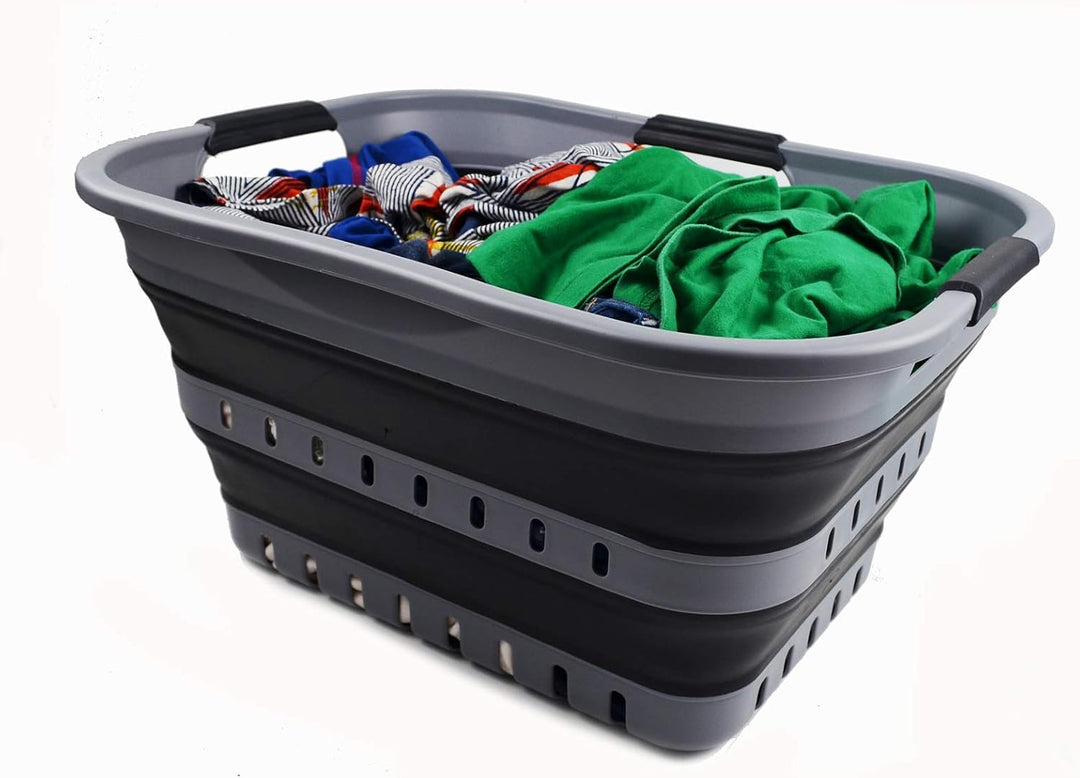 SAMMART 2er-Set - 30L zusammenklappbarer Kunststoff-Wäschekorb - Faltbarer Pop-Up-Aufbewahrungsbehäl