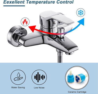 Badewannenarmatur mit Handbrause mit 5 Funktionen, BONADE Chrom Wannenarmatur Badewanne Wasserhahn i