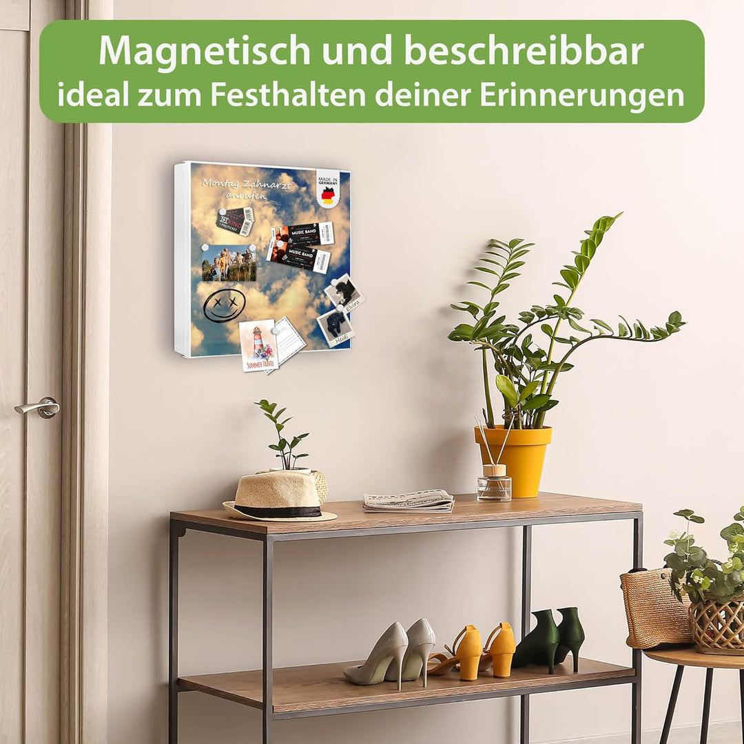 banjado® Grosser Schlüsselkasten Glas/Schlüsselbox 30cm x 30cm mit 50 Haken - Motiv Wolken 3 / Schlü