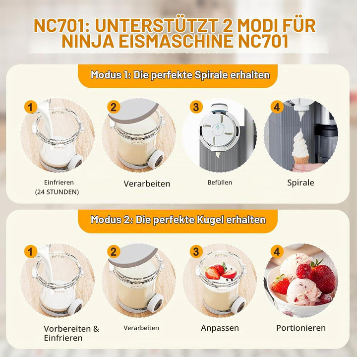 2 Stück Behältern für Ninja Swirl CREAMi, Kompatibel mit Ninja Creami NC701EU NC700 Serie Softeismas
