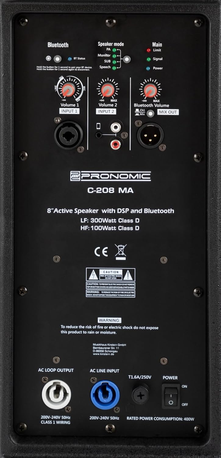 Pronomic C-208 MA Stereo Set - Aktive 2-Wege Boxen mit 2 Kanälen - Leistung: 800 Watt (RMS) - 8" Woo