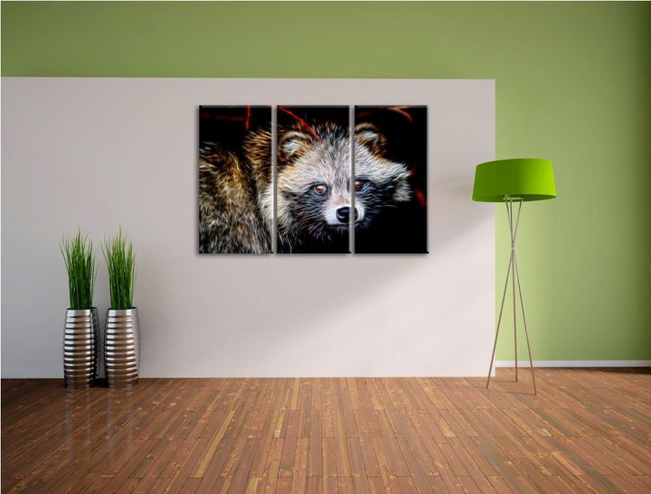 Dark scheuer Waschbär Spezial 3-Teiler Leinwandbild 120x80 Bild auf Leinwand, XXL riesige Bilder fer