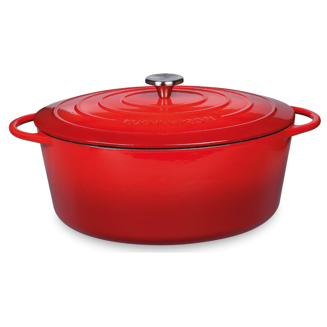 Küchenprofi Gusseisen Bräter mit Deckel, rot/innen schwarz, 35 cm, Schmortopf, Auflaufform, Dutch Ov