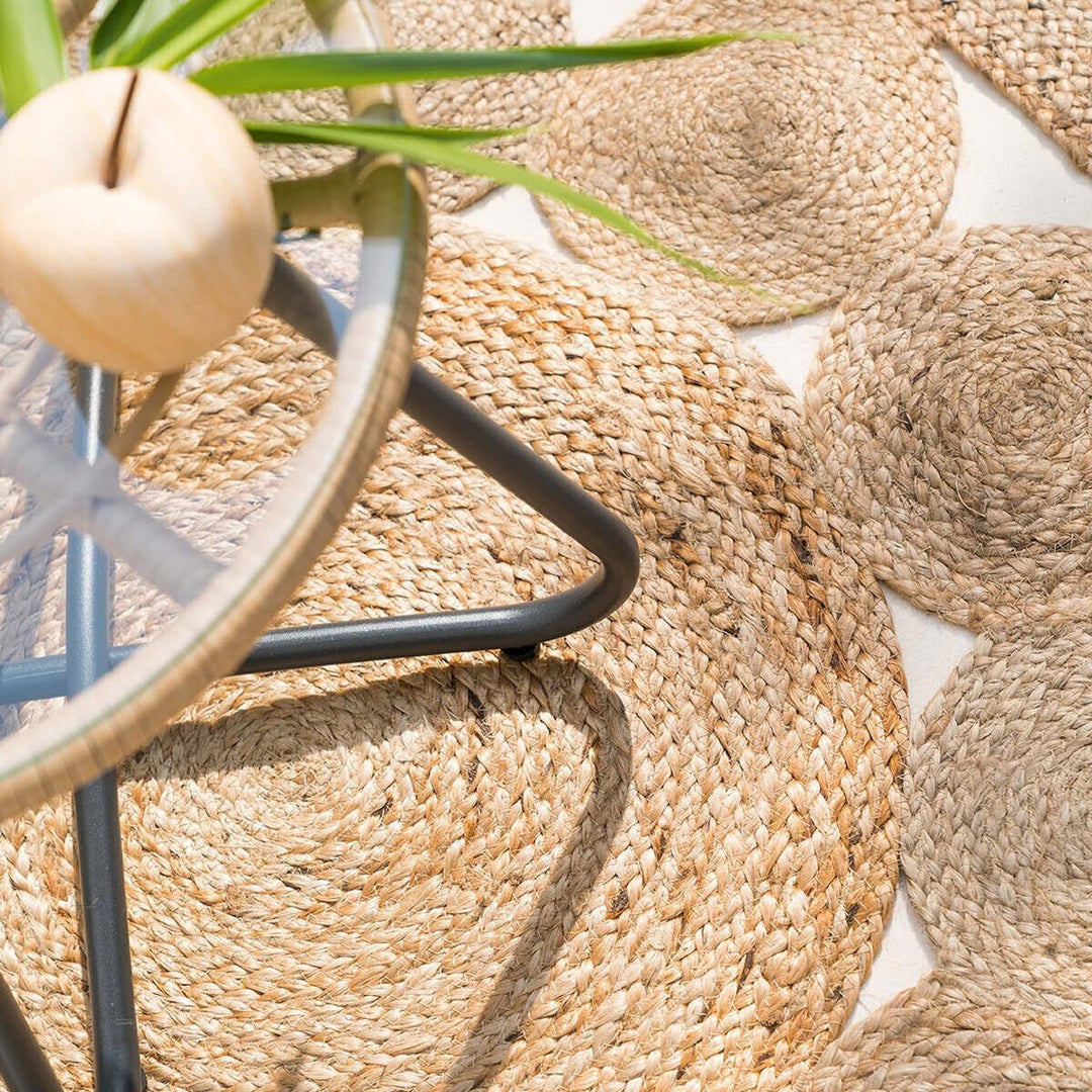 Jute Wind durchbrochener Teppich D120 D. 120 cm Beige, D. 120 cm Beige