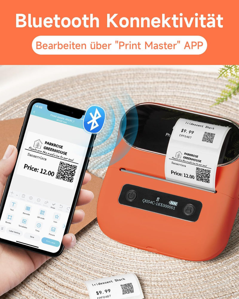 Phomemo M220 Bluetooth Etikettendrucker, Tragbarer Thermo Beschriftungsgerät, Upgrade 3 Zoll Labeldr