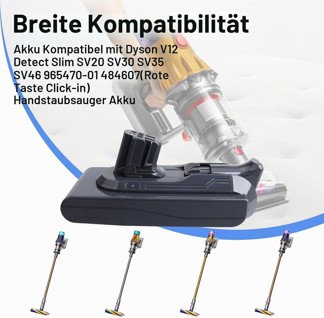 25,2 V 3900 mAh Dyson V12, Li-Ionen-Ersatzakku, kompatibel mit Dyson V12 Detect Slim SV20 SV30 SV35