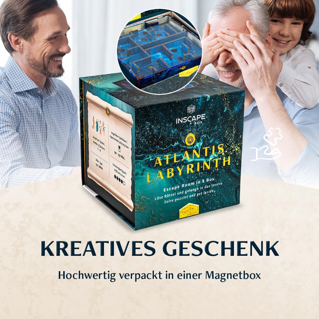 INSCAPE Atlantis Labyrinth - Cluebox - Rätselbox Holz - Puzzle Box - Escape Room Spiel Erwachsene un