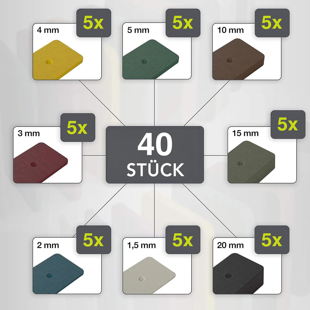 INNONEXXT® Premium Unterlegplatten | 60 x 40 mm, 40 Stk Mix | Abstandshalter, Plättchen aus Kunststo
