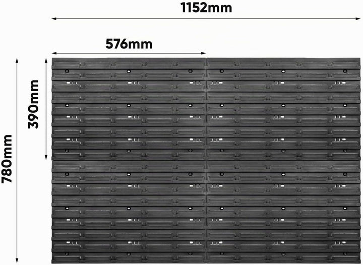 PAFEN Werkzeugwand Stapelboxen - 1152 x 780 mm - Lagersystem SET Werkzeughaltern und 23 Schwarz Boxe