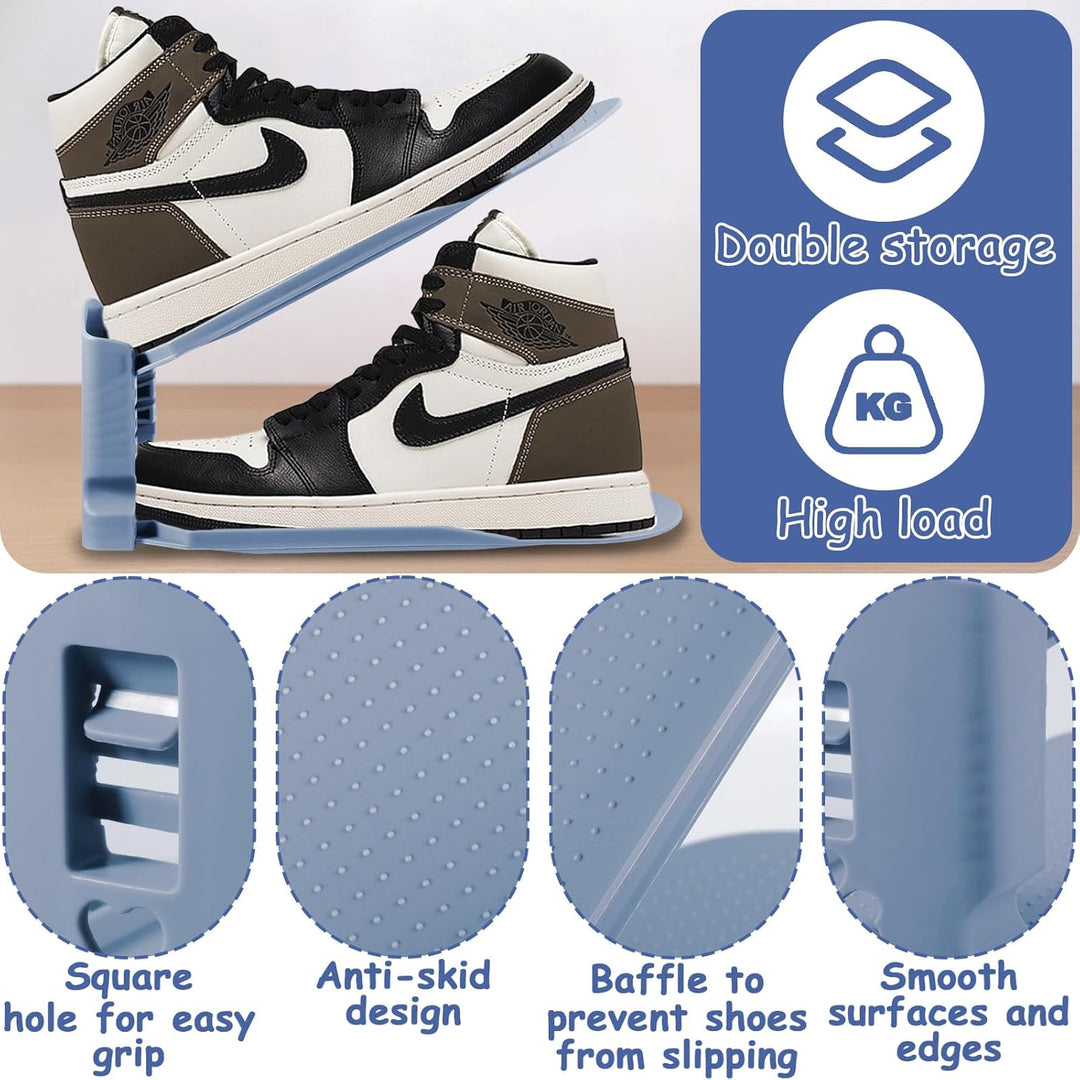 10 Stück Einstellbare Schuhregale,PP Doppelschicht Schuhstapler,3 Höhenverstellbar,Schuhschlitz Orga