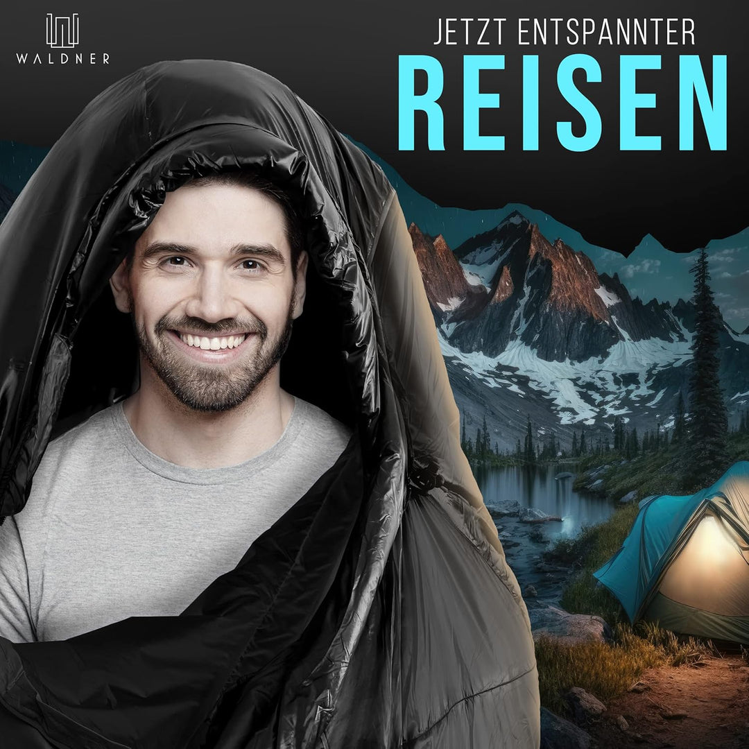WALDNER Daunenschlafsack Ultraleicht, kleines Packmass, 4 Jahreszeiten, 800g Daunen, 600FP Bauschkra