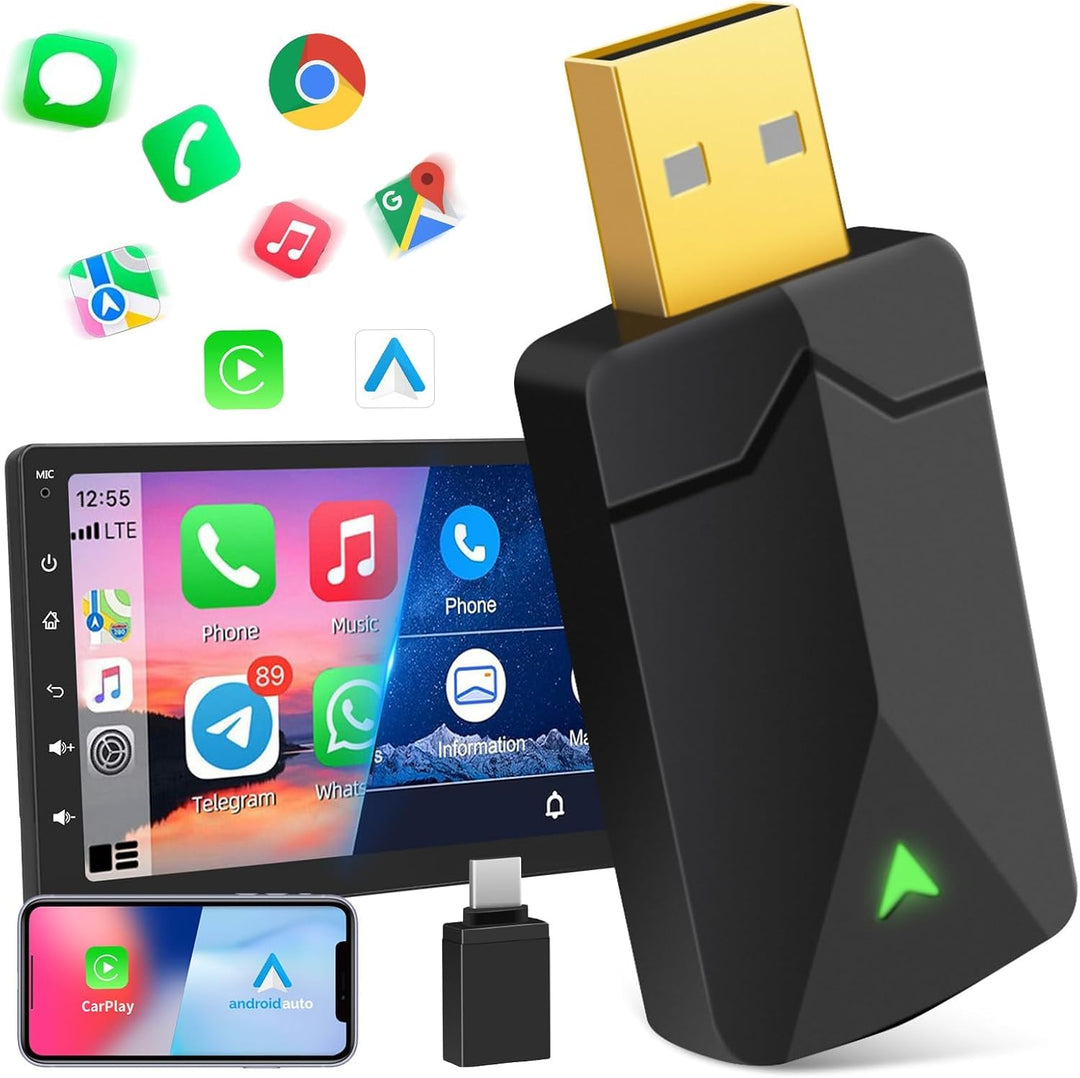 Wireless Android Auto & Carplay Wireless Adapter 2 IN 1, Convert Wired to Wire-less Carplay Dongle,