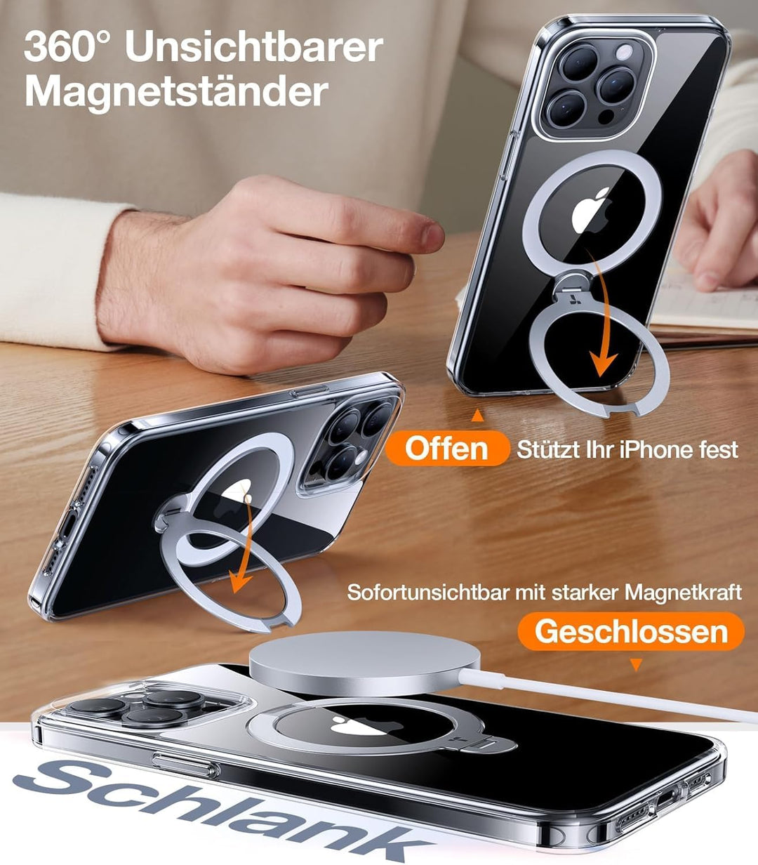 TORRAS 360° Ostand Spin für iPhone 15 Pro Hülle (Magnetischer Robust Standring) Militärschutz, Diama