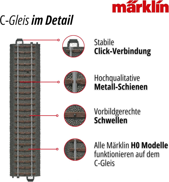 Märklin 24130 - Gebogenes Gleis, 6er Set, C-Gleis, Spur H0