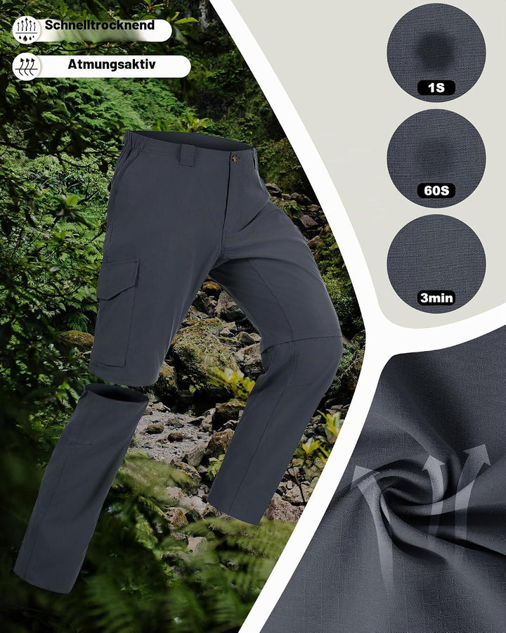 33,000ft Wanderhose Herren Zip Off Trekkinghose, Atmungsaktiv Abnehmbar Stretch Outdoorhose mit 6 Ta