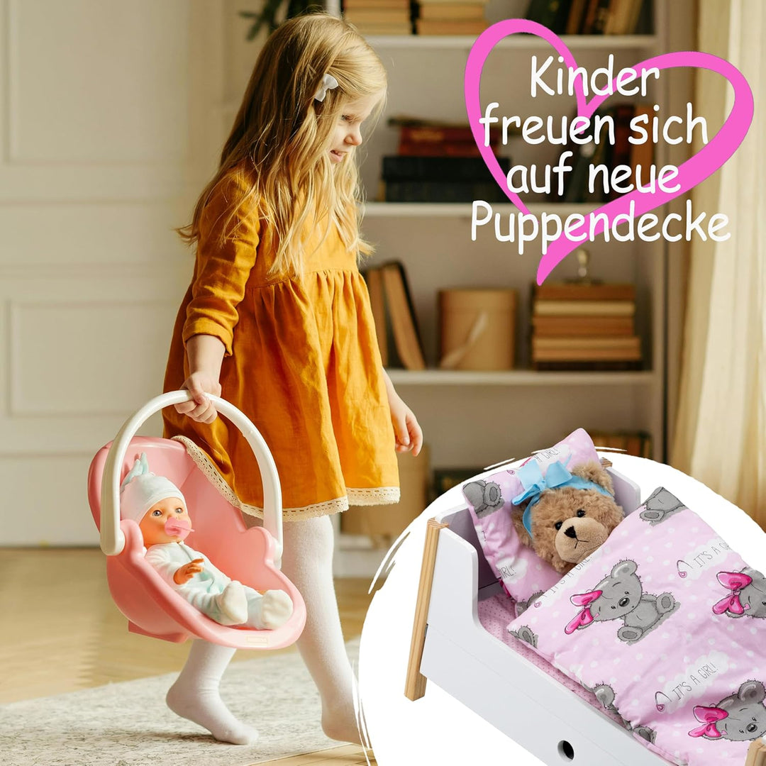 PinkZebra 3-teilig mini Bettwäsche für mini Bett, Decke + Kissen + Matratze, Bettzeug mit Matratze,