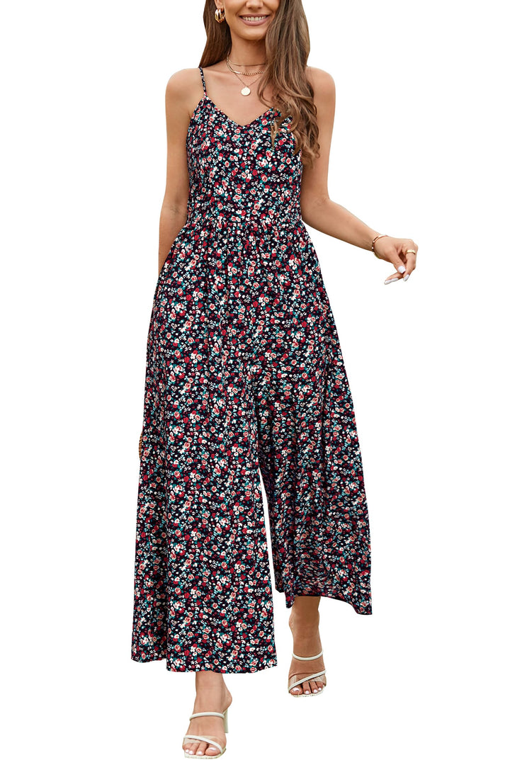 LAISHEN Jumpsuit Damen Sommer Overall Elegant Festlich Hochzeit Lang Hosenanzug Weites Bein Hose Pla