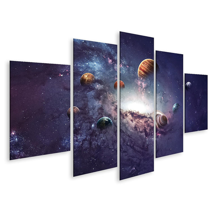 islandburner Bild auf Leinwand Planeten Des Sonnensystems Bilder Wandbilder Poster 170x80cm - 5 Teil