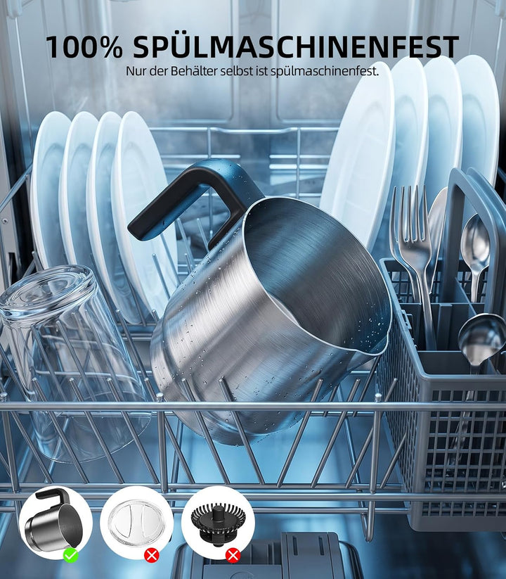 WONMAKE Milchaufschäumer Elektrisch 4 in 1, 350ml Spülmaschinenfest