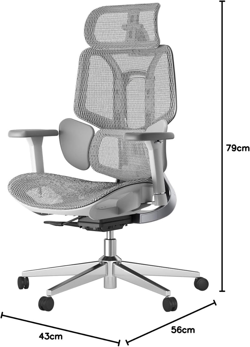 Hbada E3 Air Bürostuhl Ergonomisch, Schreibtischstuhl - mit 3-Zonen dynamischer Lendenwirbelstütze,