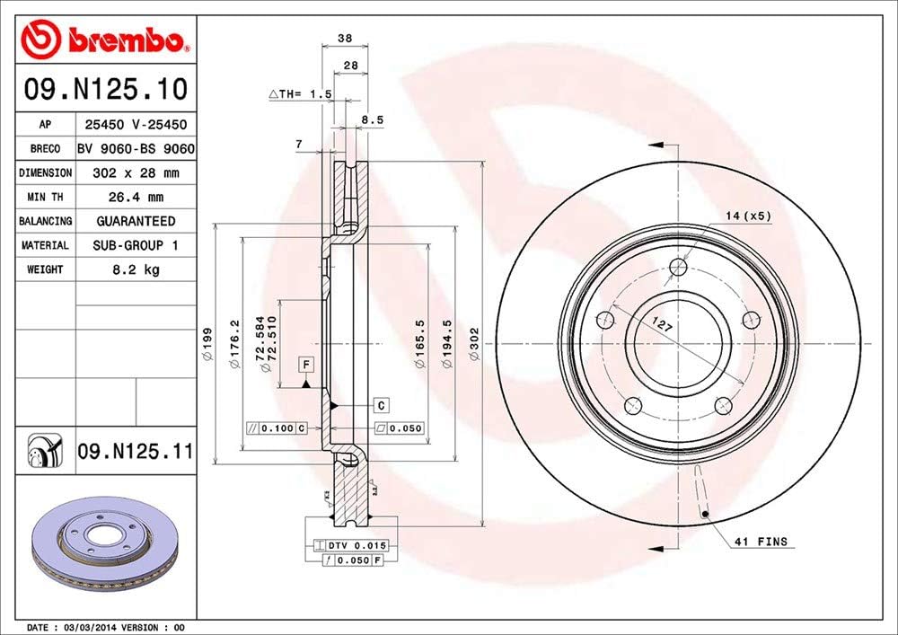 Brembo 09.N125.11 Vordere Bremsscheibe mit UV Lackierung, Anzahl 2