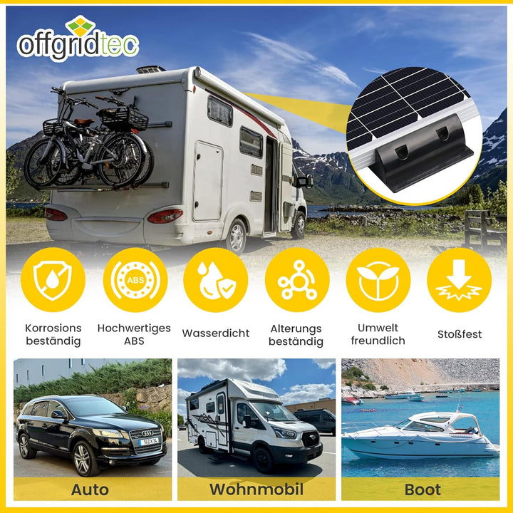 Offgridtec 2 Stück ABS Spoiler Verbindungsprofile 180mmx180mm, Montage-Seitenklemmen, 4 Edelstahl-Sc