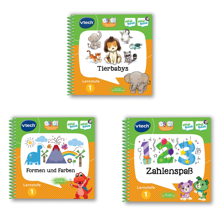 Vtech 80-488904 MagiBook-Lernbuch-Bundle: 3 Bücher der Lernstufe 1 (Tierbabys 3D, Formen und Farben