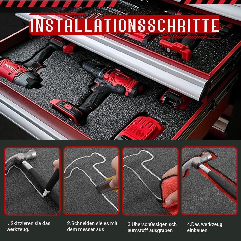 Schaumstoff Zuschnitt 4 Stück, Werkzeugkisten Schaumstoff 40 x 30 x 2.5cm, Schaumstoffeinlage Werkze