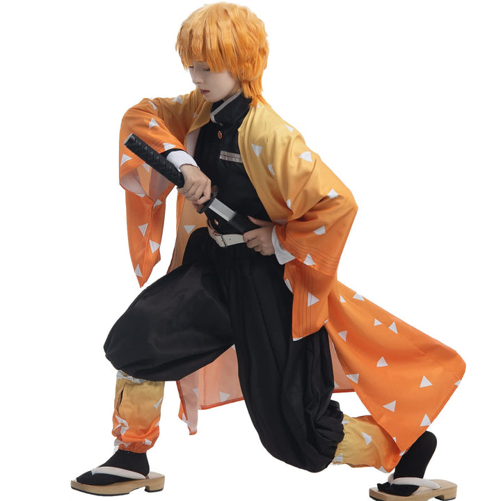 Agatsuma Zenitsu Cosplay Kimono Vollständiger Satz Anime Zenitsu Cosplay Kostüm Erwachsene Orange Ze