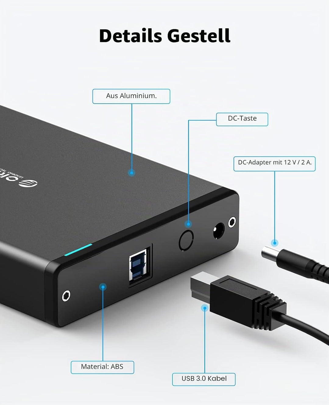 ORICO 3,5 Zoll Externes Festplattengehäuse mit Abnehmbarem Gehäuse USB 3.0 auf SATA 3.0 5Gbps für SA