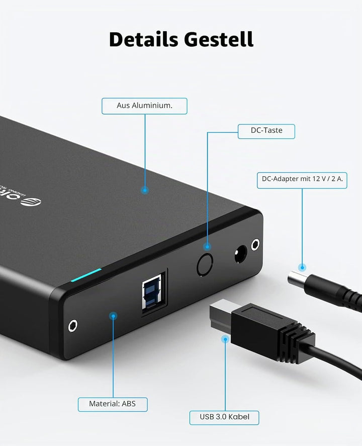 ORICO 3,5 Zoll Externes Festplattengehäuse mit Abnehmbarem Gehäuse USB 3.0 auf SATA 3.0 5Gbps für SA
