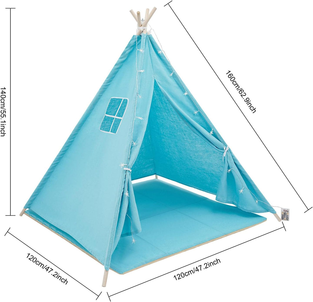 Tipi Zelt für Kinder, Spielzelt Kinder mit weicher Matte &amp; Lichterkette, 1,4m hohes Kinderzelt aus B