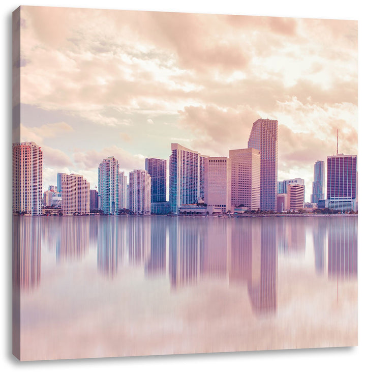 Pixxprint Miami Florida Skyline bei Sonnenuntergang, Format: 70x70 auf Leinwand, 70x70