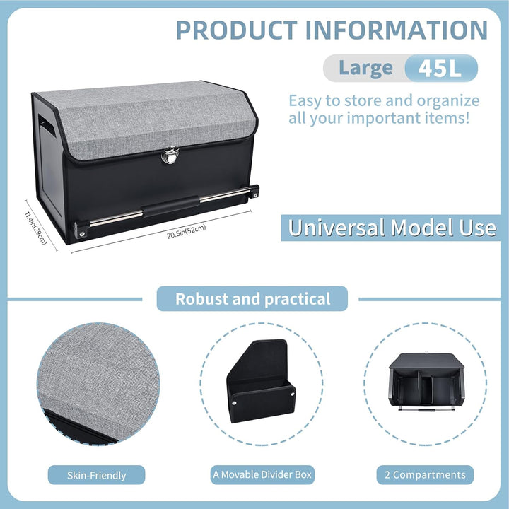 Leder Auto Kofferraum Organizer mit Deckel & stabilem Griff | 45L Multifunktionaler Organizer mit Fä