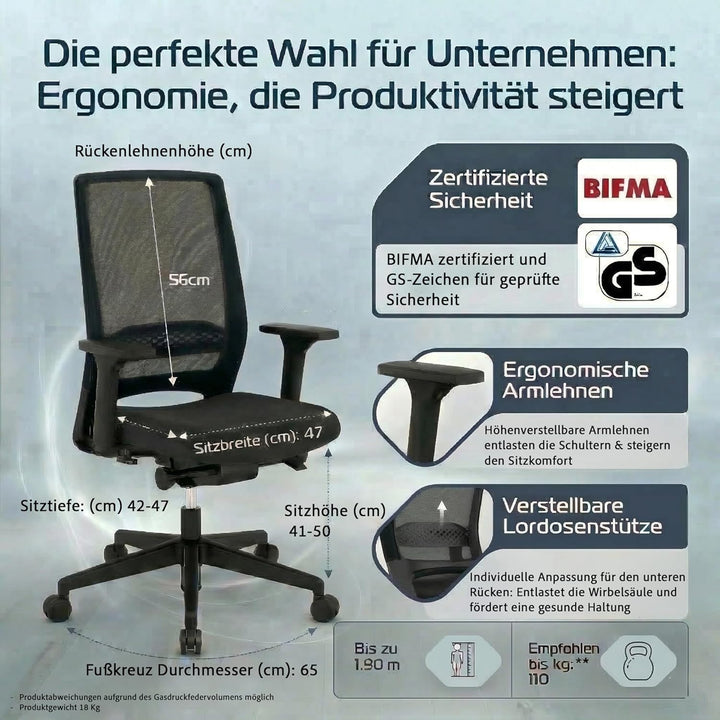 Business, Bürostuhl, für Unternehmen konzipiert, viele ergonomische Funktionen, hoher Sitzkomfort, S