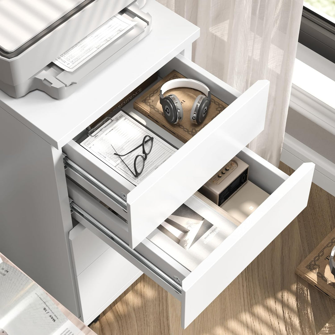 HOCSOK Rollcontainer mit 4 Schubladen, Aktenschrank mit Rollen, Büroschrank, unter dem Schreibtisch,