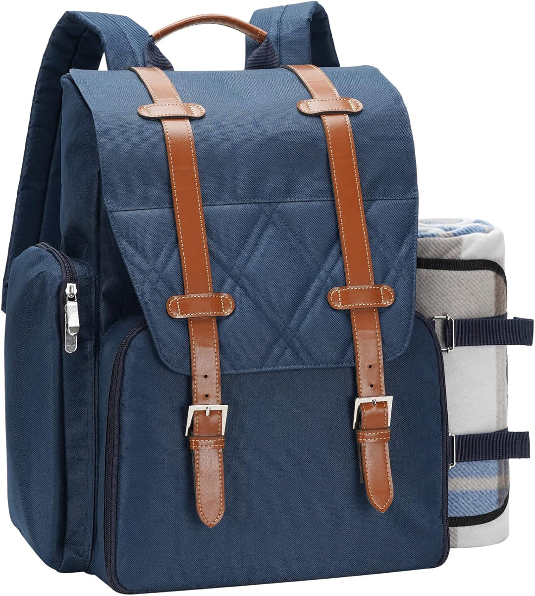Picknick-Rucksack für 4 Personen mit grosser isolierter Kühltasche, Picknickkorb-Set mit Weinbeutel,